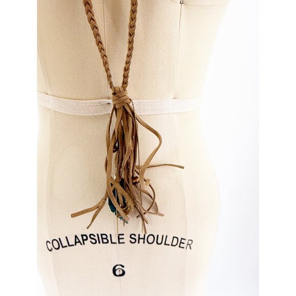 Braided Leather Necklace with Tassel Pendant - Picture 2 of 4